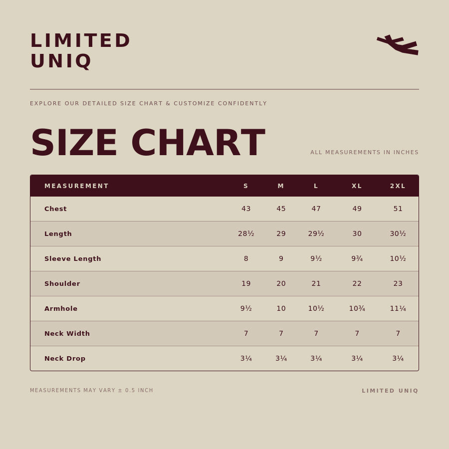 Limited Uniq size chart